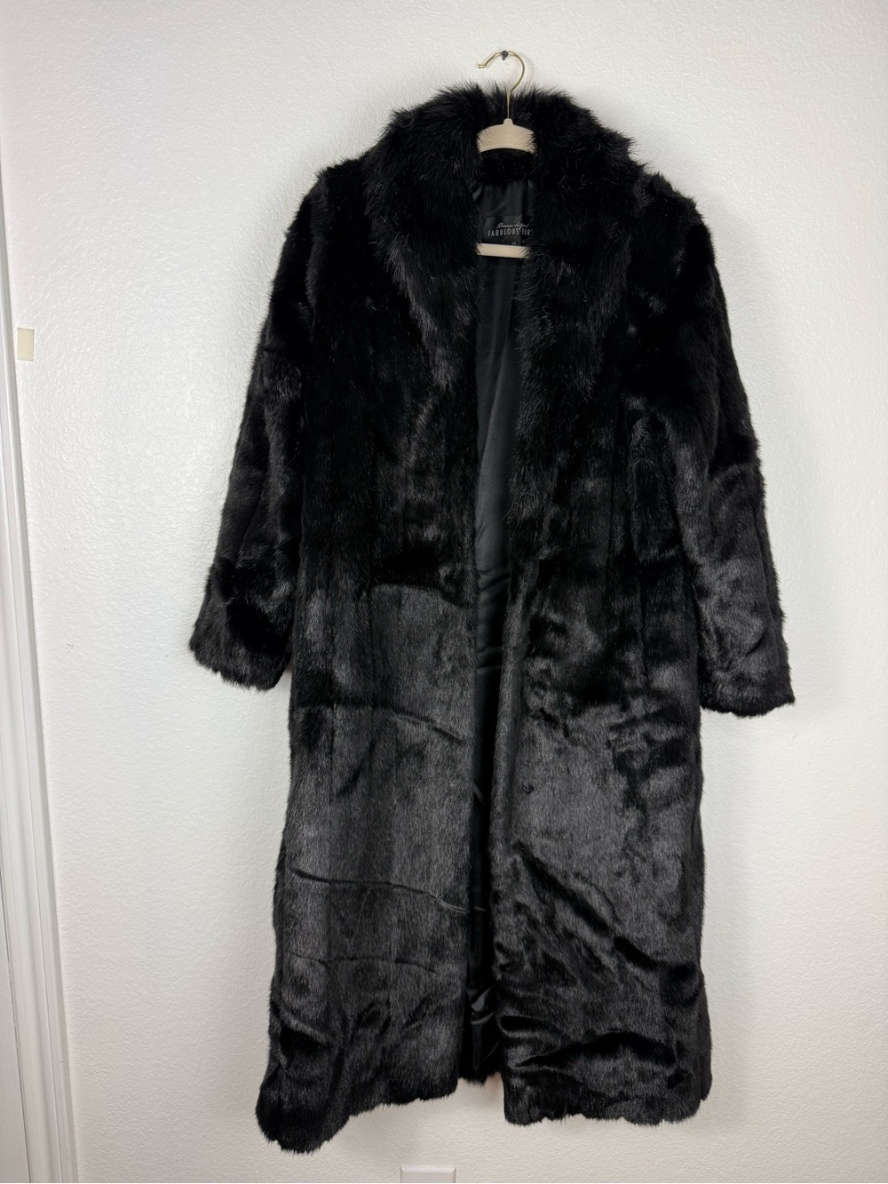 Donna Slayers Luxurious Black Faux Fur Long Coat size XS